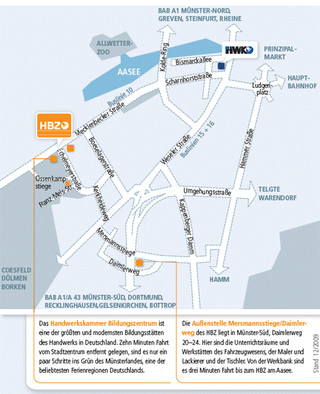 Lageplan des HBZ Münster inklusive der Außenstelle am Daimlerweg